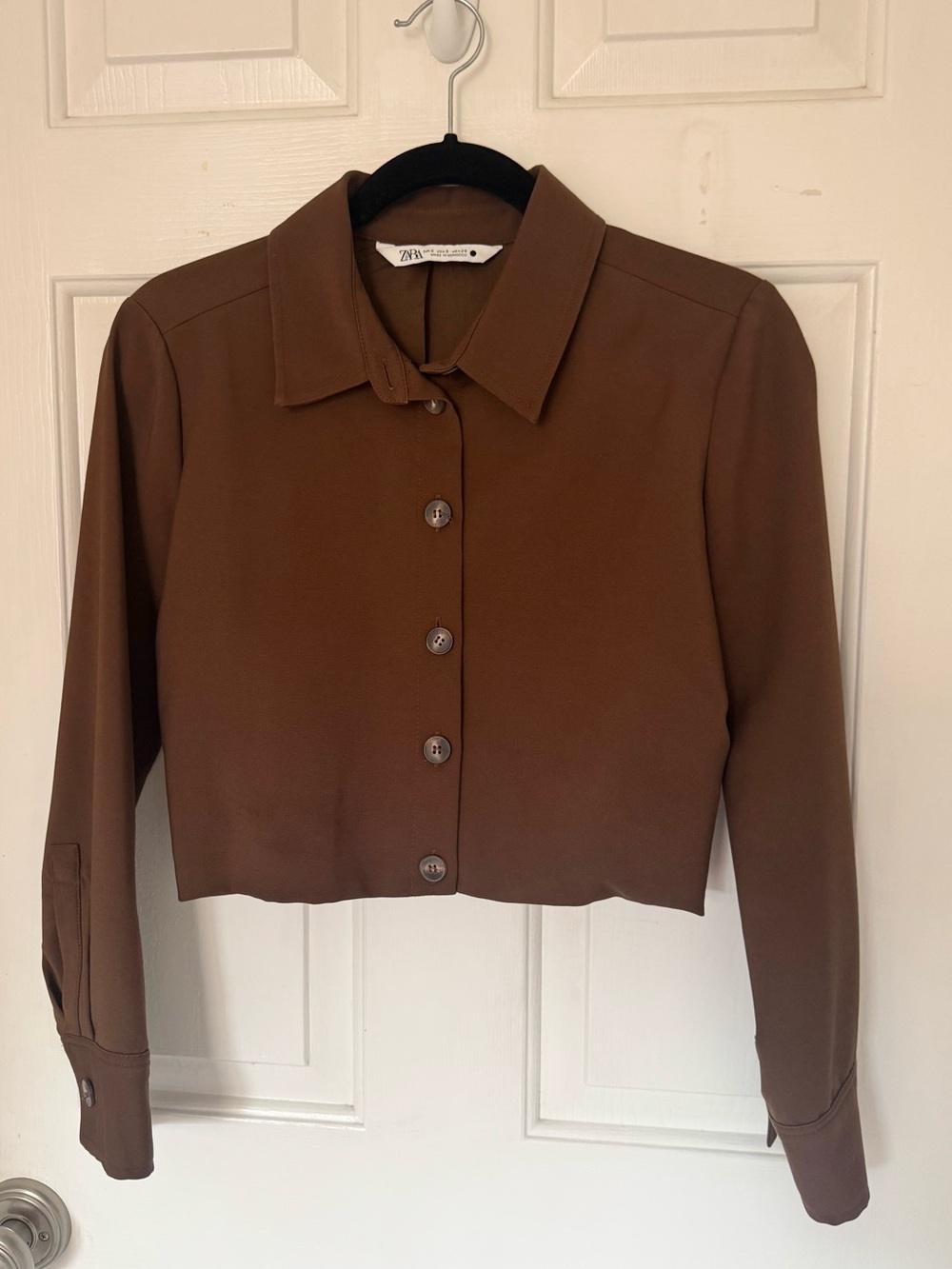 Zara Chocolate Brown Button-Up Shirt Jacket